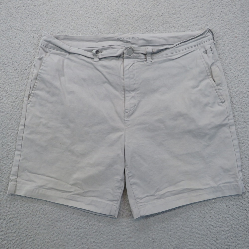 Mack Weldon Shorts Mens 36 Light Gray Chino Stretch Lyocell Cotton Casual 7in